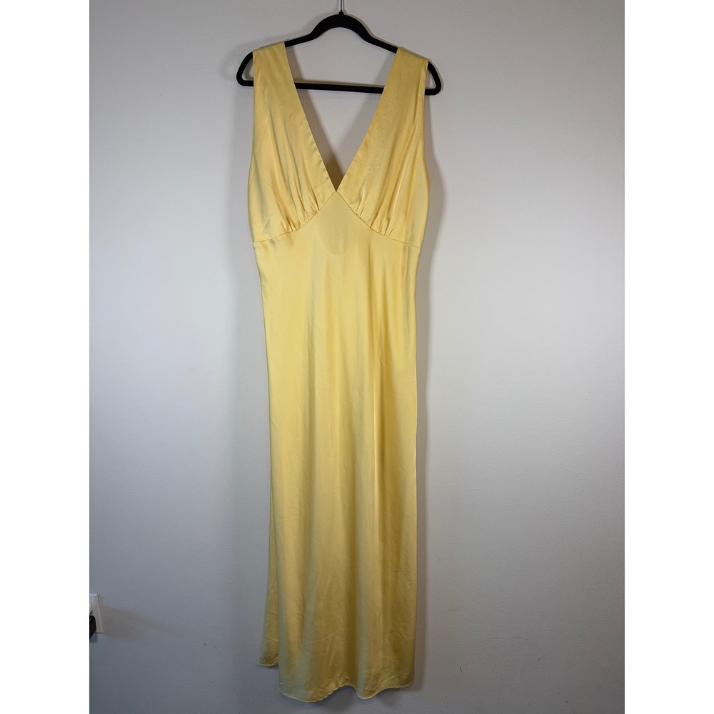Abercrombie & Fitch Butter Yellow Satin V-Neck Cowl Back Maxi Dress XL - Picture 3 of 9